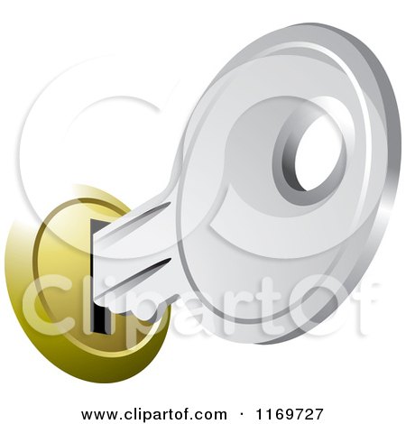 Clipart of a Silver House Key in a Slot - Royalty Free Vector Illustration by Lal Perera