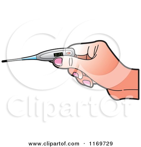 Clipart of a Hand Holding a Digital Thermometer - Royalty Free Vector Illustration by Lal Perera