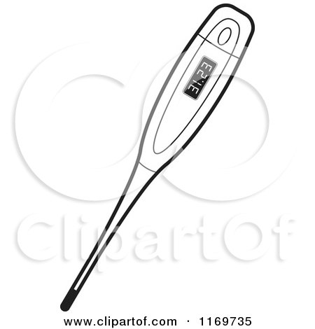Clipart of a Black and White Electronic Thermometer - Royalty Free Vector Illustration by Lal Perera