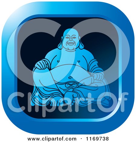 Clipart of a Blue Square Laughing Buddha Icon - Royalty Free Vector Illustration by Lal Perera