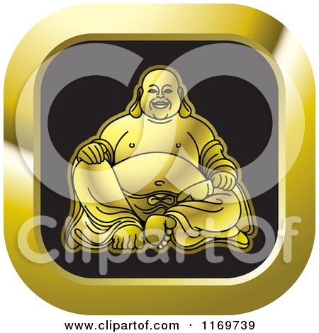 Clipart of a Gold Square Laughing Buddha Icon - Royalty Free Vector Illustration by Lal Perera