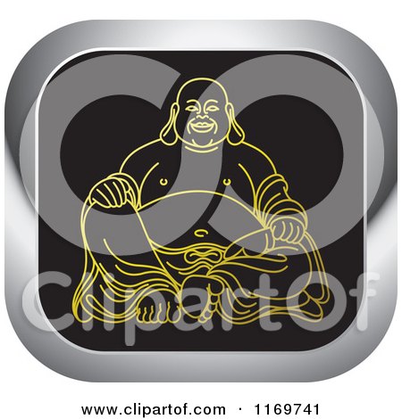 Clipart of a Gold and Silver Square Laughing Buddha Icon - Royalty Free Vector Illustration by Lal Perera