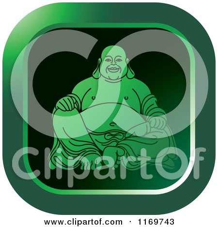 Clipart of a Green Square Laughing Buddha Icon - Royalty Free Vector Illustration by Lal Perera