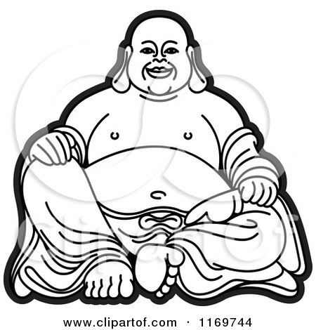 Clipart of a Black and White Laughing Buddha 2 - Royalty Free Vector Illustration by Lal Perera