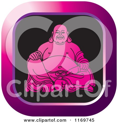 Clipart of a Pink Square Laughing Buddha Icon - Royalty Free Vector Illustration by Lal Perera