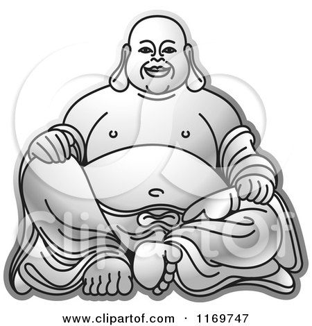 Clipart of a Silver Laughing Buddha - Royalty Free Vector Illustration by Lal Perera