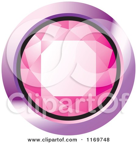 Clipart of a Round Pink Diamond or Gemstone with a Purple Frame - Royalty Free Vector Illustration by Lal Perera