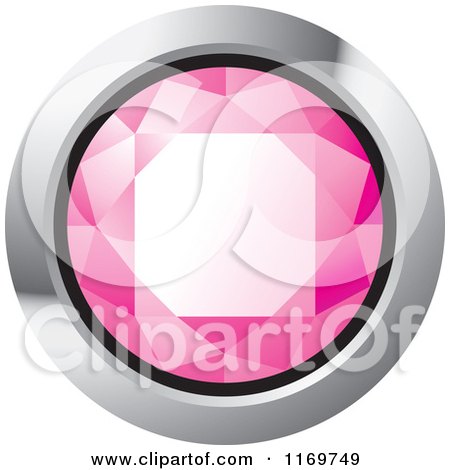 Clipart of a Round Pink Diamond or Gemstone with a Silver Frame - Royalty Free Vector Illustration by Lal Perera