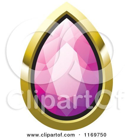 Clipart of a Droplet Pink Diamond or Gemstone with a Gold Frame - Royalty Free Vector Illustration by Lal Perera