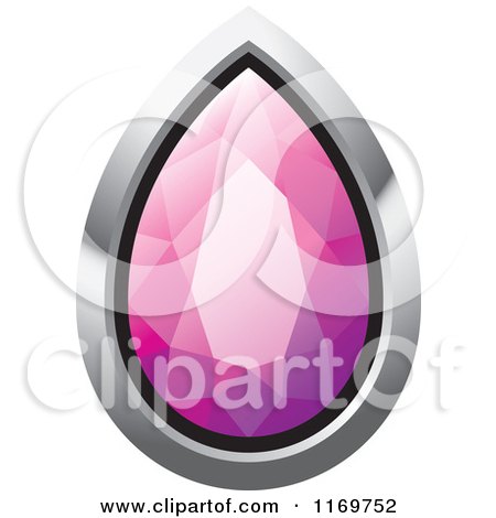 Clipart of a Droplet Pink Diamond or Gemstone with a Silver Frame - Royalty Free Vector Illustration by Lal Perera