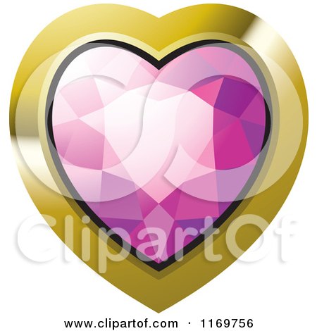 Clipart of a Heart Shaped Pink Diamond or Gemstone with a Gold Frame - Royalty Free Vector Illustration by Lal Perera