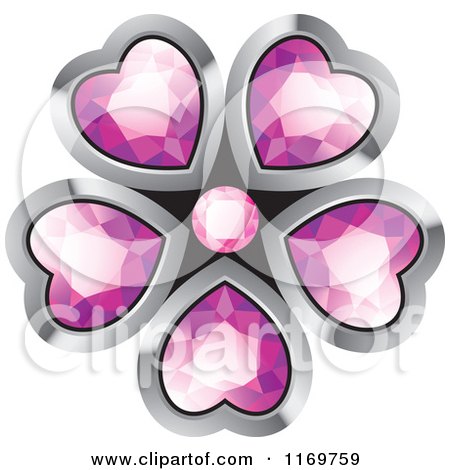 Clipart of a Flower of Pink Diamond Hearts Outlined in Silver - Royalty Free Vector Illustration by Lal Perera