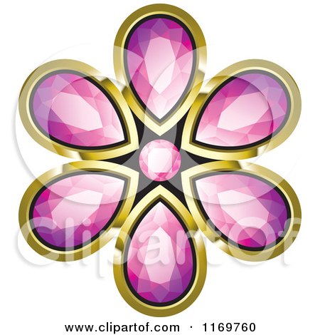 Clipart of a Flower of Pink Diamonds Outlined in Gold - Royalty Free Vector Illustration by Lal Perera