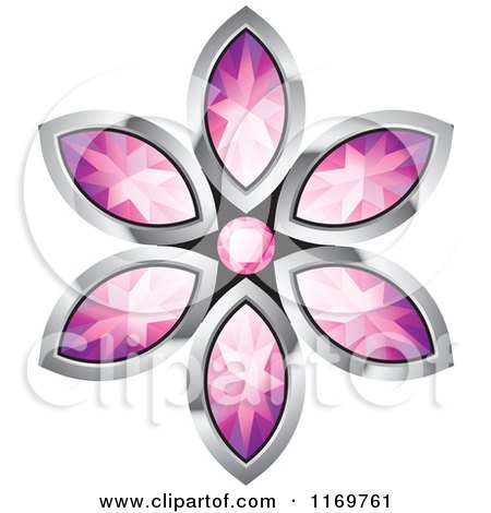 Clipart of a Flower of Pink Diamonds Outlined in Silver - Royalty Free Vector Illustration by Lal Perera