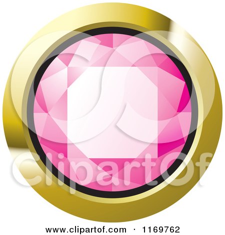 Clipart of a Round Pink Diamond or Gemstone with a Gold Frame - Royalty Free Vector Illustration by Lal Perera