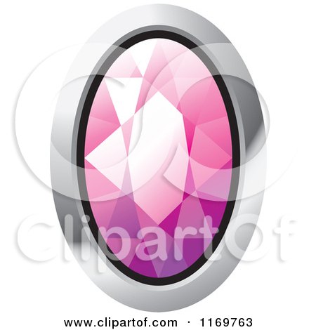 Clipart of an Oval Pink Diamond or Gemstone with a Silver Frame - Royalty Free Vector Illustration by Lal Perera