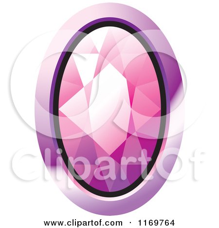 Clipart of an Oval Pink Diamond or Gemstone with a Purple Frame - Royalty Free Vector Illustration by Lal Perera
