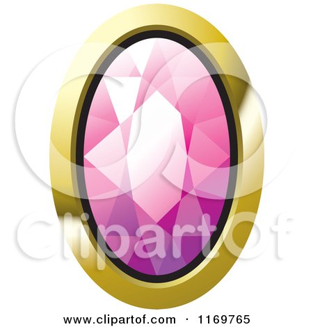 Clipart of an Oval Pink Diamond or Gemstone with a Gold Frame - Royalty Free Vector Illustration by Lal Perera