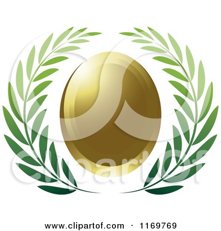 Clipart of a Green Olive Branch Wreath and Gold Oval - Royalty Free Vector Illustration by Lal Perera