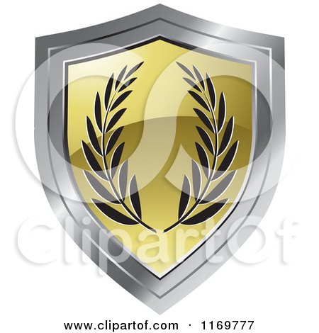 Clipart of a Gold and Chrome Shield with Olive Branches - Royalty Free Vector Illustration by Lal Perera