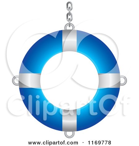 Clipart of a Blue and White Life Buoy with a Chain - Royalty Free Vector Illustration by Lal Perera
