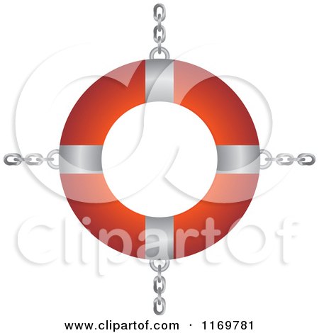Clipart of a Red and White Life Buoy with Chains - Royalty Free Vector Illustration by Lal Perera