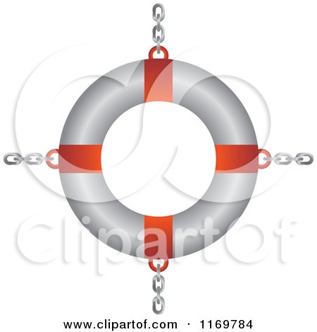 Clipart of a Red and White Life Buoy with Chains 2 - Royalty Free Vector Illustration by Lal Perera