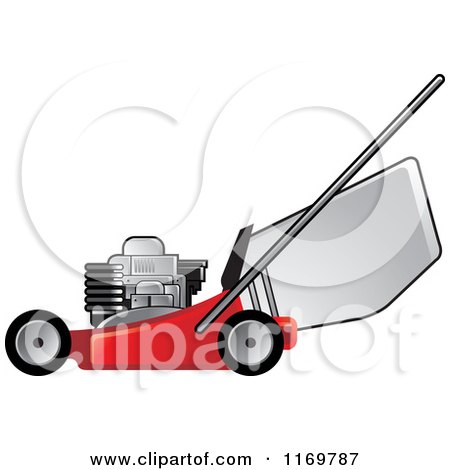 Clipart of a Red Push Lawn Mower - Royalty Free Vector Illustration by Lal Perera