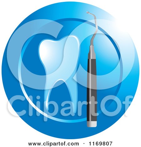 Clipart of a Blue Tooth and Dental Tool Icon - Royalty Free Vector Illustration by Lal Perera