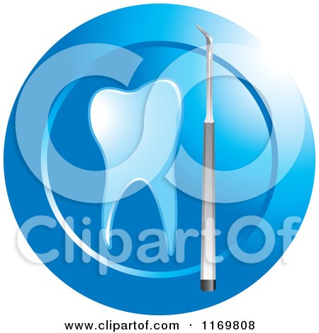 Clipart of a Blue Tooth and Dental Tool Icon 2 - Royalty Free Vector Illustration by Lal Perera