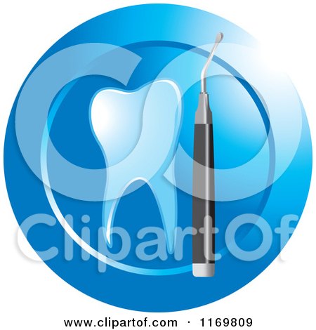 Clipart of a Blue Tooth and Dental Tool Icon 3 - Royalty Free Vector Illustration by Lal Perera
