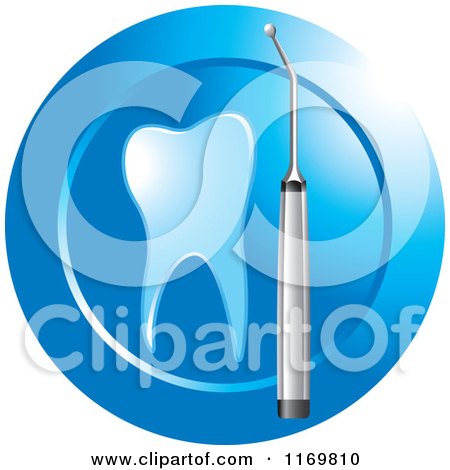 Clipart of a Blue Tooth and Dental Tool Icon 4 - Royalty Free Vector Illustration by Lal Perera