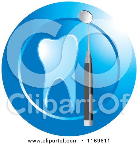 Clipart of a Blue Tooth and Dental Mirror Tool Icon - Royalty Free Vector Illustration by Lal Perera