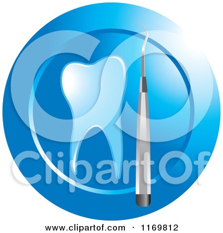 Clipart of a Blue Tooth and Dental Tool Icon 5 - Royalty Free Vector Illustration by Lal Perera
