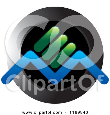 Clipart of a Green and Blue Em Logo on Black - Royalty Free Vector Illustration by Lal Perera