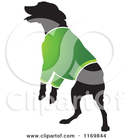 Clipart of a Silhouetted Dog Wearing a Green Sweater - Royalty Free Vector Illustration by Lal Perera