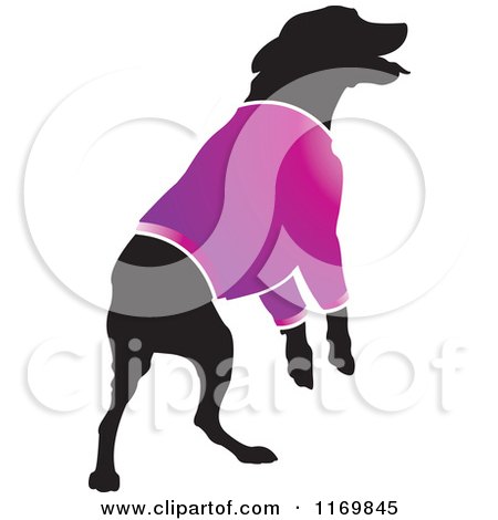 Clipart of a Silhouetted Dog Wearing a Purple Sweater - Royalty Free Vector Illustration by Lal Perera