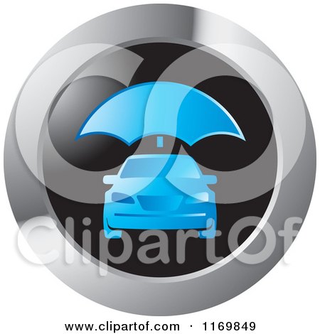 Clipart of a Round Car Care with Umbrella Icon - Royalty Free Vector Illustration by Lal Perera