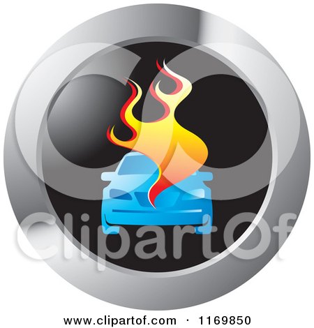 Clipart of a Round Burning Car Icon - Royalty Free Vector Illustration by Lal Perera
