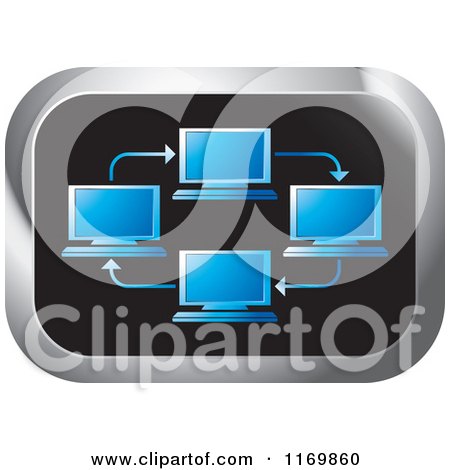 Clipart of a Rectangle Icon with Blue Networked Computers - Royalty Free Vector Illustration by Lal Perera