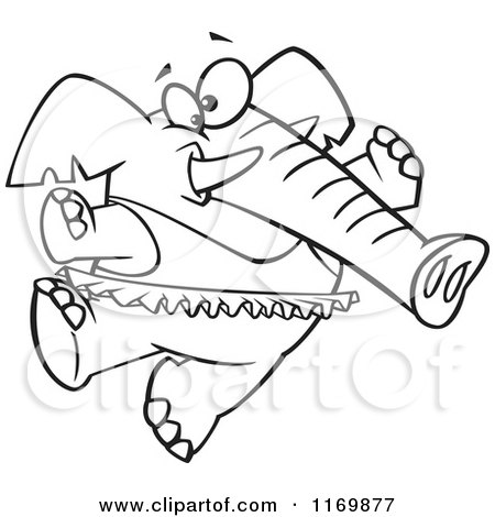 Cartoon of an Outlined Ballerina Elephant Dancing in a Tutu - Royalty Free Vector Clipart by toonaday