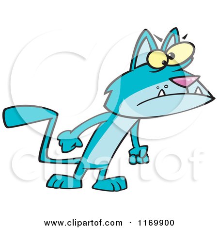 Cartoon of a Surly Blue Cat with Fists at His Side - Royalty Free Vector Clipart by toonaday