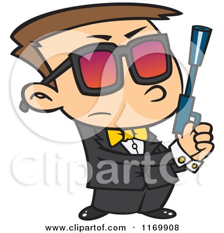 Cartoon of an Agent Boy Holding a Pistol - Royalty Free Vector Clipart by toonaday