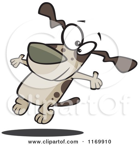 Cartoon of a Happy Brown Dog Jumping - Royalty Free Vector Clipart by toonaday