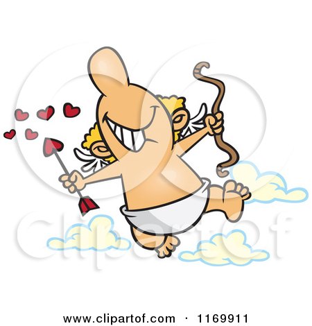 Cartoon of a Happy Cupid Holding a Bow and Heart Arrow - Royalty Free Vector Clipart by toonaday
