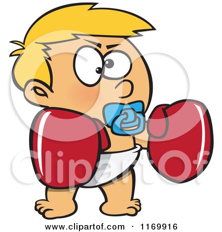 Cartoon of a Blond Toddler Boy with Boxing Gloves - Royalty Free Vector Clipart by toonaday
