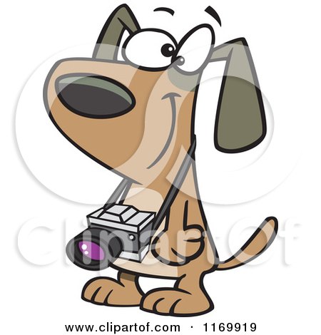 Cartoon of a Happy Brown Dog with a Camera Hanging from His Neck - Royalty Free Vector Clipart by toonaday