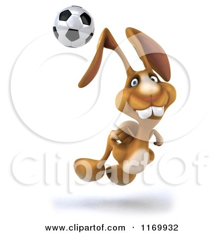 Clipart of a 3d Brown Rabbit Playing Soccer - Royalty Free CGI