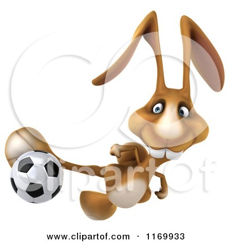 Clipart of a 3d Brown Rabbit Playing Soccer 2 - Royalty Free CGI