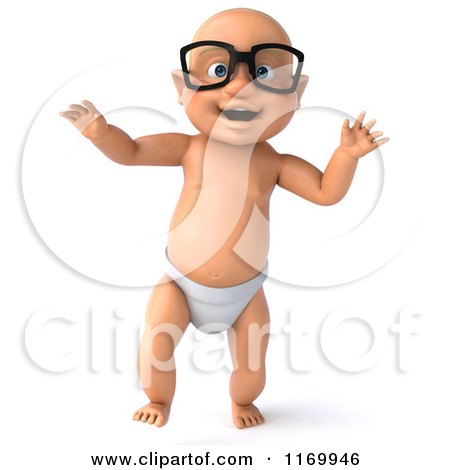 Clipart of a 3d Caucasian Baby Boy Walking and Wearing Glasses - Royalty Free CGI Illustration by Julos